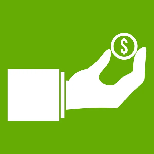 Ręki trzymającej zieloną ikonę monet pieniędzy — Wektor stockowy