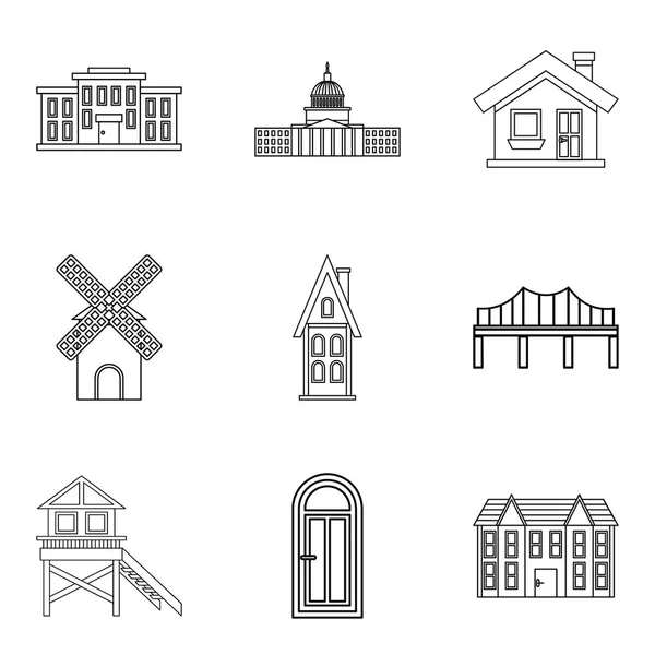 Escritório de ícones da cidade conjunto, estilo esboço —  Vetores de Stock
