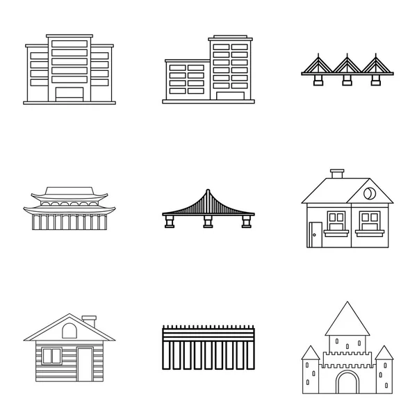 Conjunto de iconos de construcción de hormigón, estilo de contorno — Vector de stock