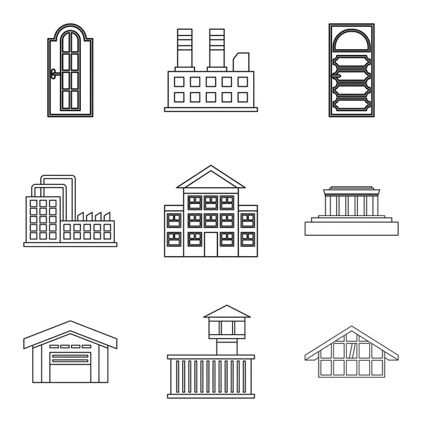 Miasto budynek zestaw ikon, styl konturu — Wektor stockowy