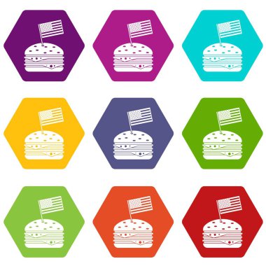 Renk altı yüzlü hamburger Icon set