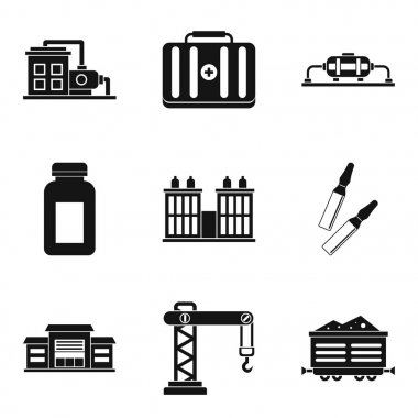 İşleme fabrika Icons set, basit tarzı