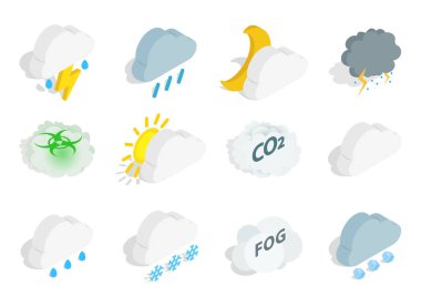 Sezon bulut simge seti, izometrik stili