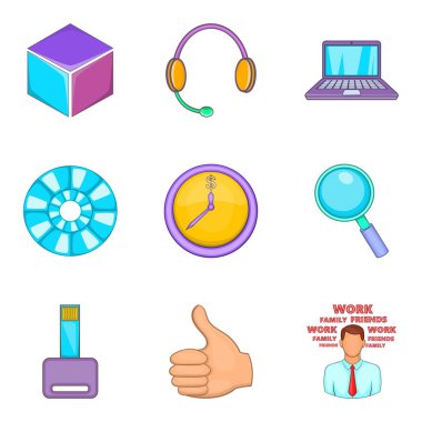 İş zor simgeler ayarla, tarzı çizgi film