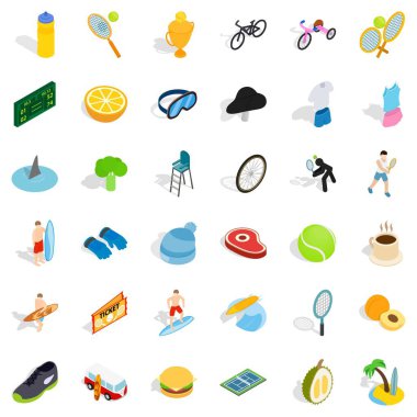 Fitness Icons set, izometrik stili