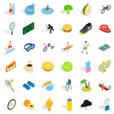 Tenis oyun Icons set, izometrik stili