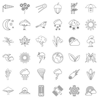 Hava tahmini Icons set, anahat stili