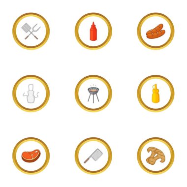 Barbekü partisi Icons set, karikatür tarzı