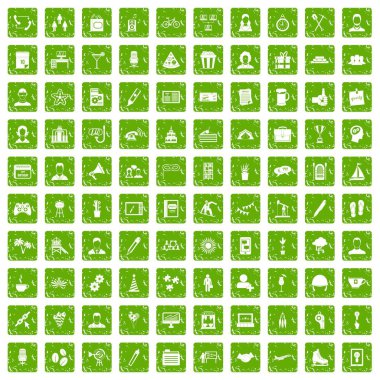 100 takım bina simgeler grunge yeşil ayarla