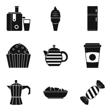 Office kahvaltı Icons set, basit tarzı