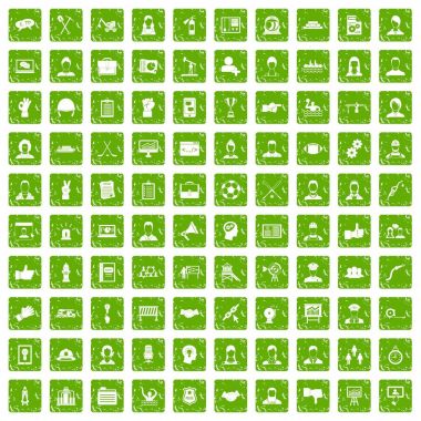 100 takım iş simgeleri grunge yeşil ayarla