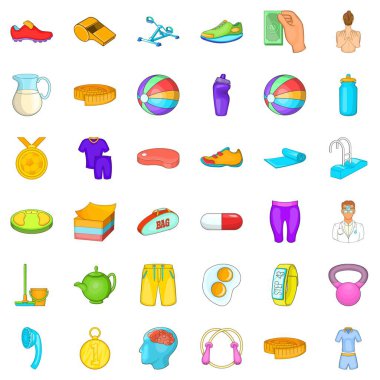 Spor salonu Icons set, karikatür tarzı