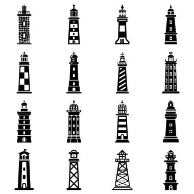 Deniz feneri Icons set, basit tarzı