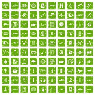 100 kablosuz teknoloji simgeleri grunge yeşil ayarla