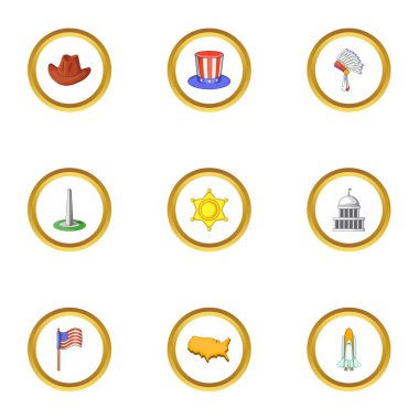 Amerikan rüyası Icons set, karikatür tarzı