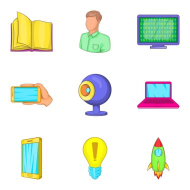 Küreselleşme Icons set, karikatür tarzı yaşın