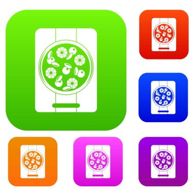 Ananas ve fesleğen gemide pizza renk koleksiyonu ayarla