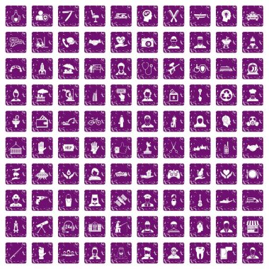 100 insan kaynakları simgeler grunge mor ayarla