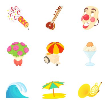 Komik parti Icons set, karikatür tarzı