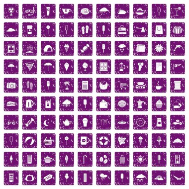 100 dondurma simgeler grunge mor ayarla