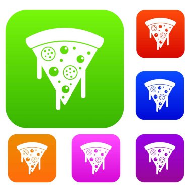 Dilim pizza salam, eritilmiş peynir set renk koleksiyonu ile