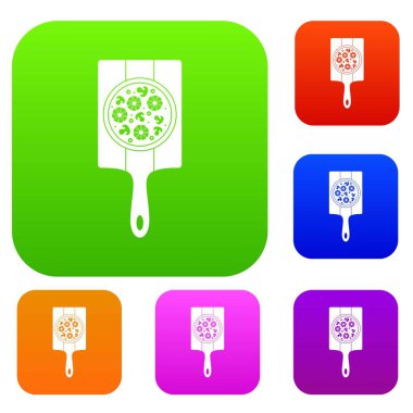 Ananas, mantar ve zeytin pizza renk koleksiyonu ayarla