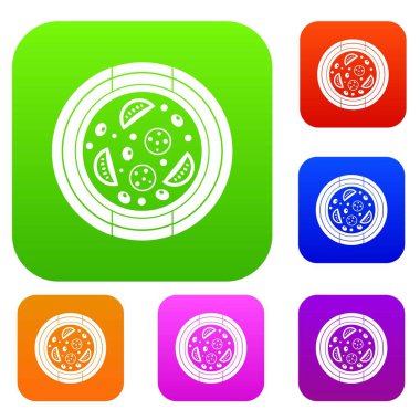 Sosis, domates ve zeytin pizza renk koleksiyonu ayarla