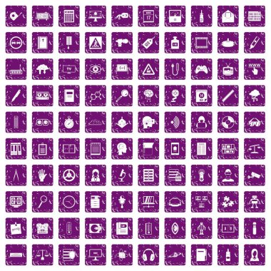 100 bilgi simgeleri grunge mor ayarla