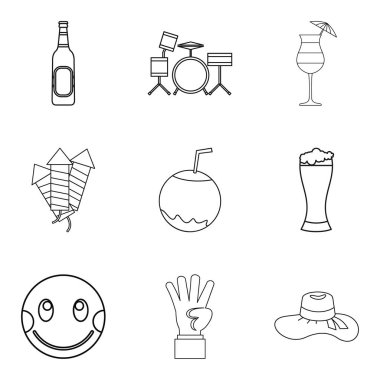 Gürültülü gece Icons set, anahat stili