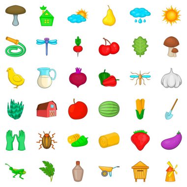 Yeşil çim Icons set, karikatür tarzı