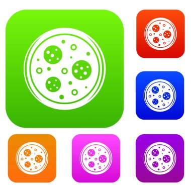 Sosis ve zeytin lezzetli pizza renk koleksiyonu ayarla