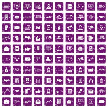 100 etkileşim simgeler grunge mor ayarla