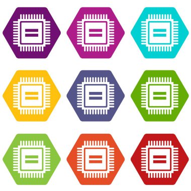 Renk altı yüzlü elektronik devre kartı Icon set