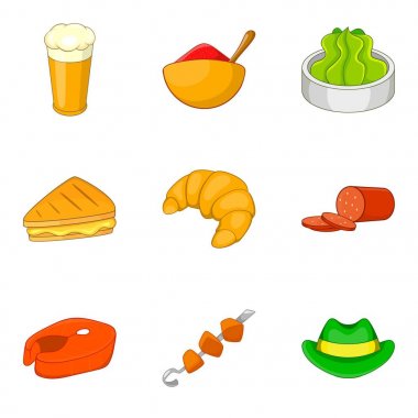Barbekü Restoran Icons set, karikatür tarzı