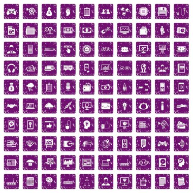 100 bu iş ikonları/simgeleri grunge mor ayarla