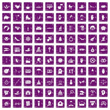 100 sevinç simgeler grunge mor ayarla