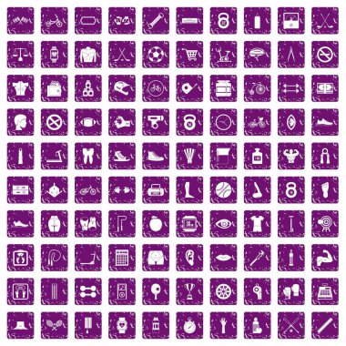 100 kettlebell simgeler grunge mor ayarla