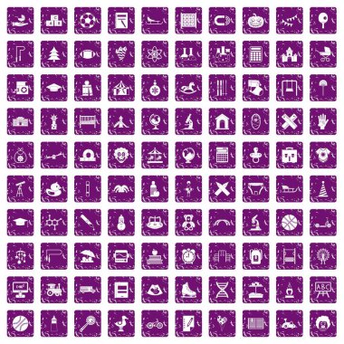 100 çocuk simgeler grunge mor ayarla