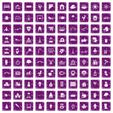 100 anaokulu simgeler grunge mor ayarla