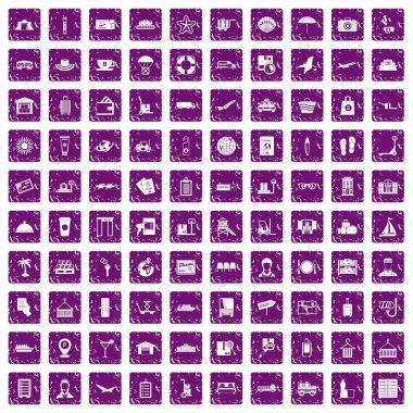 100 Bagaj simgeler grunge mor ayarla