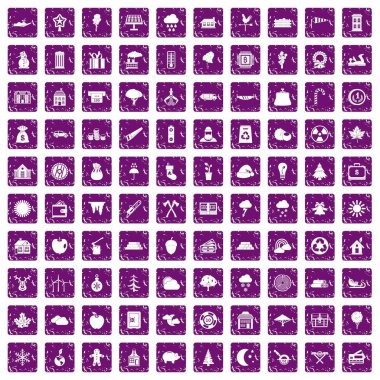 100 oduncu simgeler grunge mor ayarla