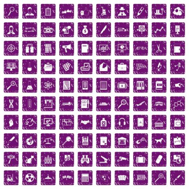 100 Büyüteç simgeler grunge mor ayarla