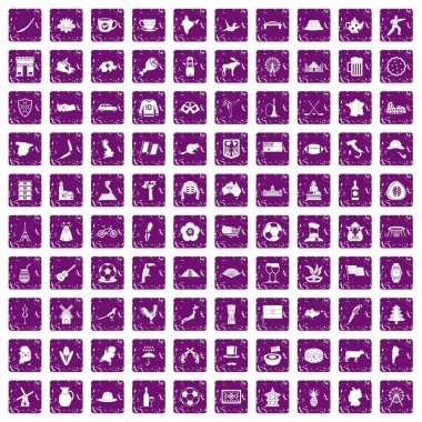 100 harita simgeleri grunge mor ayarla