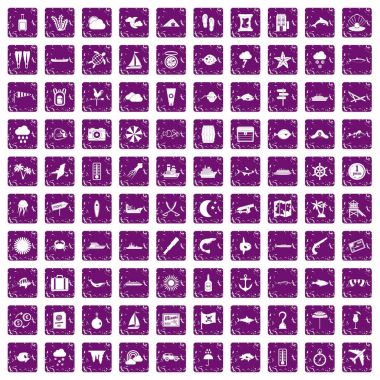 100 deniz çevresinin simgeler grunge mor ayarla