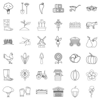 Icons set tarım, anahat stili