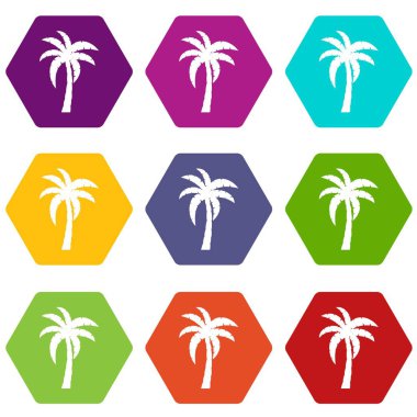 Renk altı yüzlü Palm Icon set