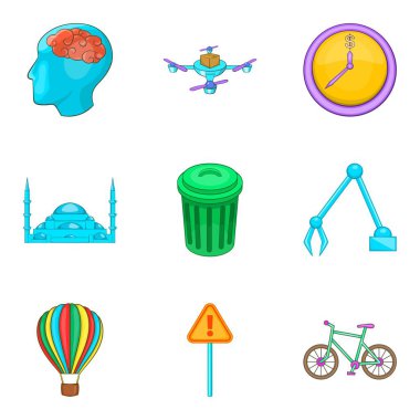 Şehir Icons set, karikatür tarzı bilgisayarlaşma