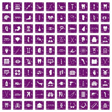 100 tıp simgeler grunge mor ayarla