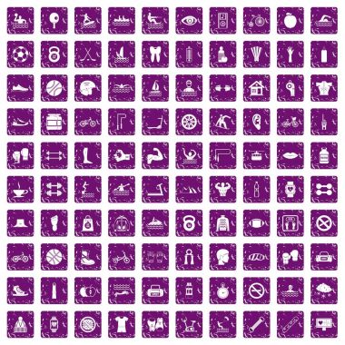 100 adam sağlık simgeler grunge mor ayarla