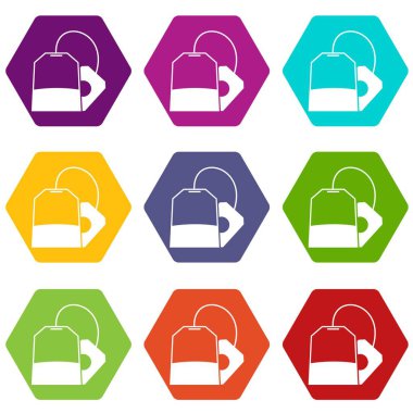 Renk altı yüzlü teabag Icon set
